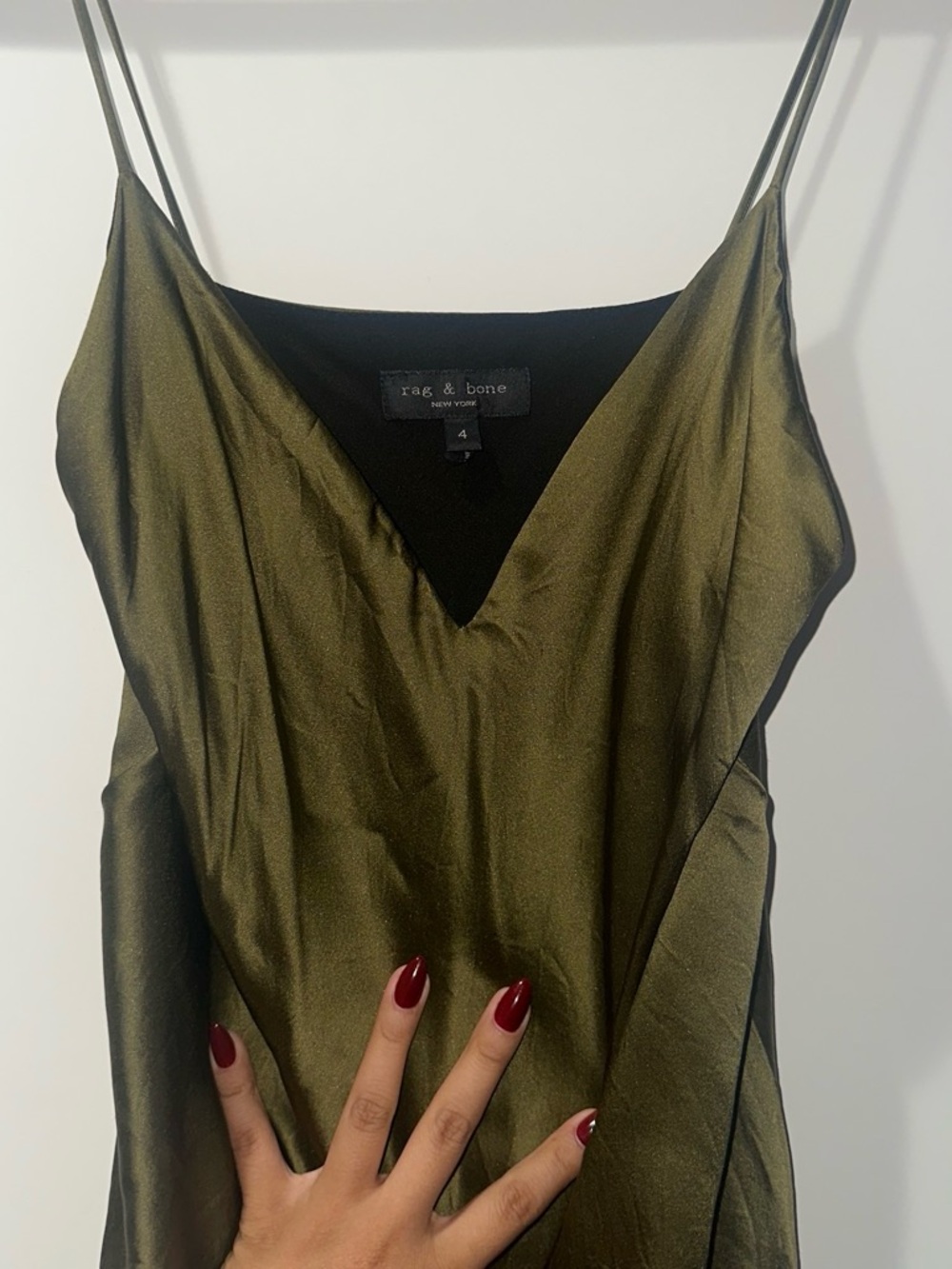 rag & bone olive green satin slip camisole